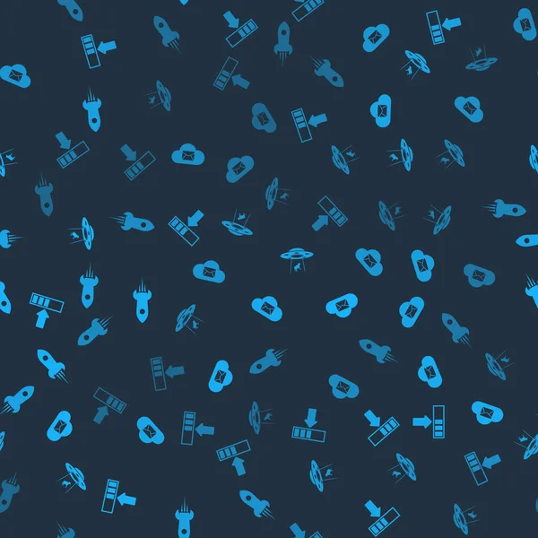 Yükleme ayarları, Bulut posta sunucusu, UFO 'lar ineği ve roket gemisini kusursuz bir şablonla kaçırıyor. Vektör.