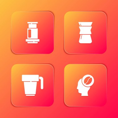 Uçak kahvesi, kahve makinesi, kahve fincanı ve barista ikonu. Vektör.