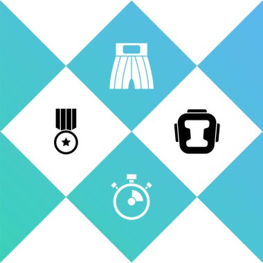 Madalya, Kronometre, Boks kısa ve kask simgesi. Vektör