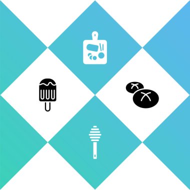 Dondurma, Bal Çubuğu, Kesme tahtası ve Ekmek Somunu ikonu. Vektör