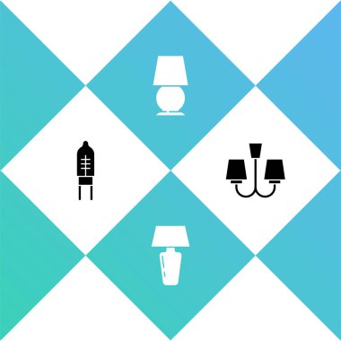 Işık yayan diyot, masa lambası ve avize simgesini ayarla. Vektör