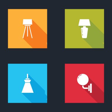 Döşeme lambası, masa, lamba asma ve Wall sconce simgesini ayarla. Vektör