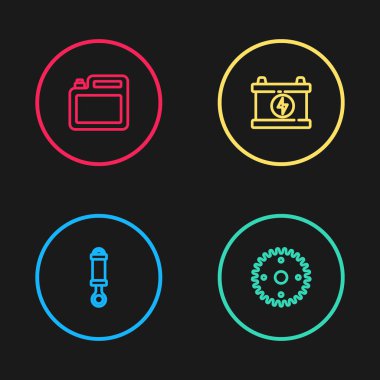 Motor yağı ikonu için şok emici, vites, araba aküsü ve teneke kutuyu ayarlayın. Vektör