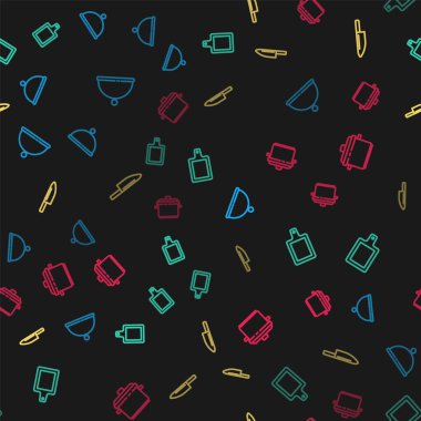 İpi tepsiyle, kesme tahtasıyla, bıçakla ve pişirme kabıyla kaplayın. Vektör