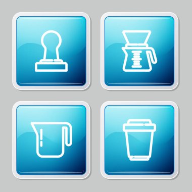 Çizgiyi çiz, kahve makinesinin üzerine dök, demlik ve fincanı ikon yap. Vektör