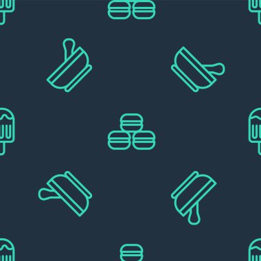 Çizgili makarna kurabiyesi, havan topu, tokmak ve dondurmayı pürüzsüz desene göre ayarla. Vektör