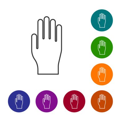 Siyah çizgi tıbbi lastik eldiven ikonu beyaz arka planda izole edildi. Koruyucu lastik eldivenler. Simgeleri renk daire düğmelerine ayarla. Vektör İllüstrasyonu.