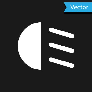 Beyaz Yüksek Işın simgesi siyah arkaplanda izole edildi. Araba farları. Vektör.