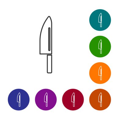 Siyah çizgi bıçak simgesi beyaz arkaplanda izole edildi. Çatal bıçak sembolü. Simgeleri renk daire düğmelerine ayarla. Vektör.