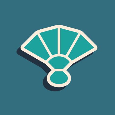 Yeşil Fan flamenko aksesuar ikonu yeşil arkaplanda izole edildi. Uzun gölge tarzı. Vektör.