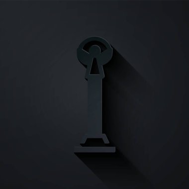 Kiev simgesindeki kağıt kesiği Bağımsızlık Anıtı siyah arkaplanda izole edildi. Kyiv, Ukrayna. Kağıt sanatı tarzı. Vektör.