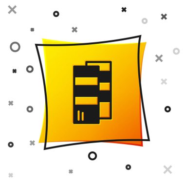 Beyaz arkaplanda siyah Pantone palet kitap örneği boya ikonu izole edildi. Gökkuşağı pantonlu boya masası. Sarı kare düğme. Vektör.