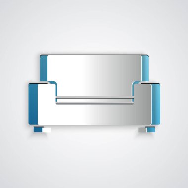 Kağıt kesme Kanepesi simgesi gri arkaplanda izole edildi. Kağıt sanatı tarzı. Vektör.