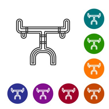 Siyah çizgi bisiklet gidon simgesi beyaz arkaplanda izole edildi. Simgeleri renk daire düğmelerine ayarla. Vektör.