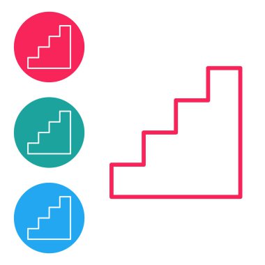 Kırmızı çizgi merdiven simgesi beyaz arkaplanda izole edildi. Simgeleri daire düğmelerine ayır. Vektör.