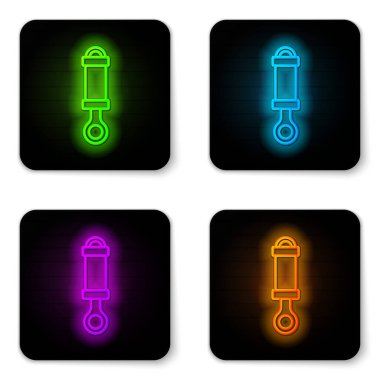 Parlayan neon hattı şok emici simgesi beyaz arkaplanda izole edildi. Siyah kare düğme. Vektör.
