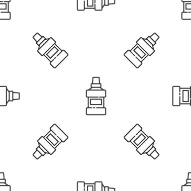 Gri çizgi ağız gargargarası plastik şişe ve cam ikon beyaz arka planda izole edilmiş pürüzsüz desen. Ağzını çalkalamak için sıvı. Ağız bakım ekipmanları. Vektör.