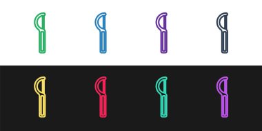 Siyah ve beyaz arkaplanda izole edilmiş diş ipi simgesini ayarla. Vektör.