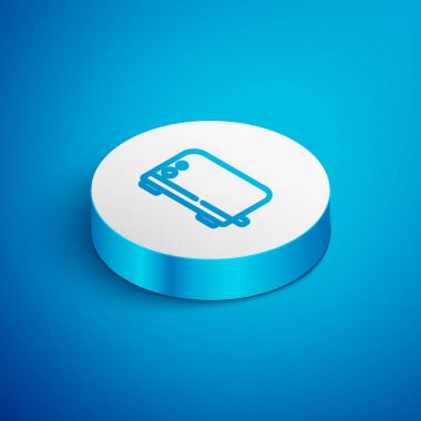 Isometric line tost makinesi simgesi mavi arkaplanda izole edildi. Beyaz daire düğmesi. Vektör.