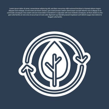 Mavi çizgi geri dönüşüm sembolü ve yaprak simgesi mavi arkaplanda izole edildi. Çevre geri dönüşümü yeşile döner. Vektör.