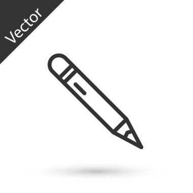 Beyaz arka planda silgi simgesine sahip gri çizgi kalem. Çizim ve eğitim araçları. Okul sembolü. Vektör.