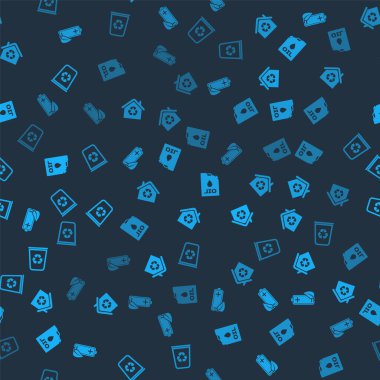 Eko doğa yaprak ve bataryasını, geri dönüşümlü evi, teneke kutu yağını ve geri dönüşüm kutusunu dikişsiz desene ayarlayın. Vektör.