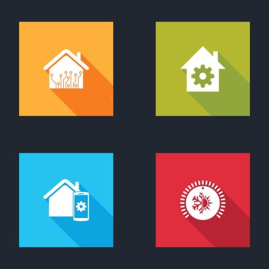 Akıllı ev, ayarlar, uzaktan kumanda sistemi ve Termostat simgesini ayarla. Vektör.