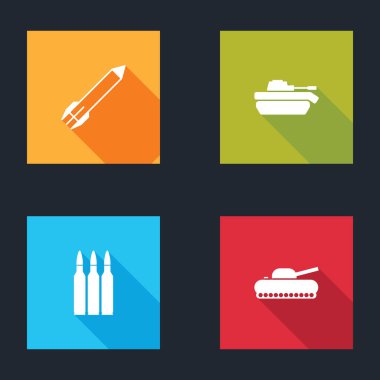 Roket, ordu tankı, kurşun ve ikonu hazırlayın. Vektör.