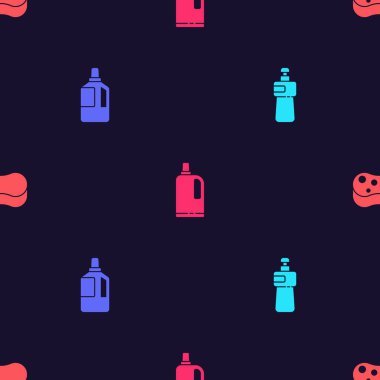 Bulaşık deterjanı, yumuşatıcı ve süngeri pürüzsüz desene ayarlayın. Vektör.