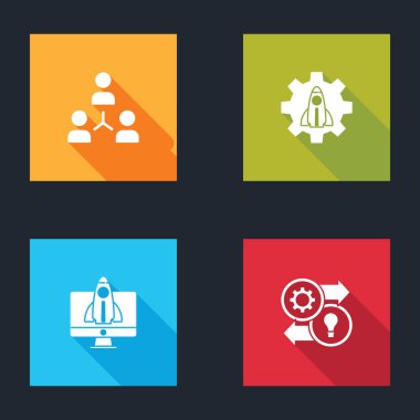 Proje ekibi tabanı, Startup proje konsepti ve İnsan Kaynakları simgesi belirle. Vektör.