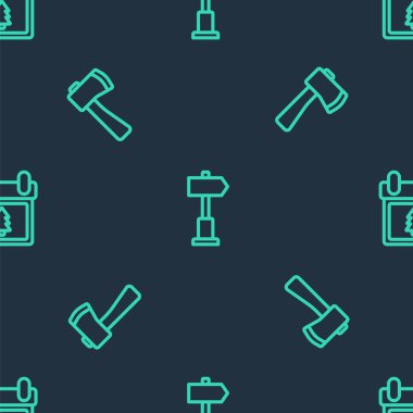 Yol trafik ışığı direğini, tahta baltayı ve takvimi pürüzsüz desenli olarak ayarla. Vektör.