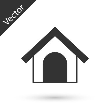 Gri Köpek Evi simgesi beyaz arkaplanda izole edilmiş. Köpek kulübesi. Vektör