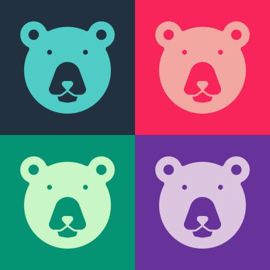 Pop Art Bear baş simgesi renk arkaplanında izole edildi. Vektör