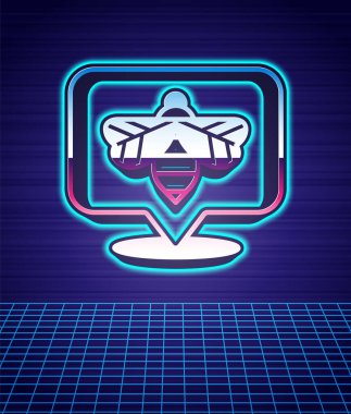 Retro stil arı simgesi, gelecekteki manzara görüntülerini izole etti. Tatlı doğal yemek. Bal arısı ya da kanat sembollü apis. Uçan böcek. 80 'lerin moda partisi. Vektör