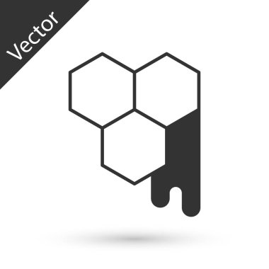 Beyaz arkaplanda gri bal peteği simgesi izole edildi. Bal hücrelerinin sembolü. Tatlı doğal yemek. Vektör