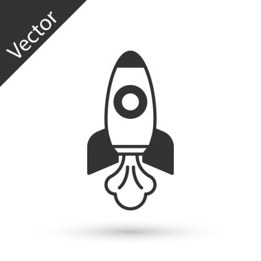 Gri Roket gemisi simgesi beyaz arkaplanda izole edildi. Uzay yolculuğu. Vektör