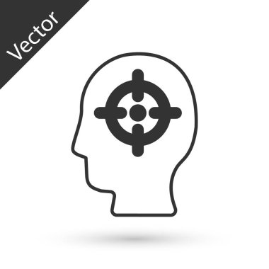 Gri başlı av ikonu beyaz arka planda izole edildi. İş hedefi ya da İstihdam tabelası. İş için insan kaynakları ve adam toplama. Vektör