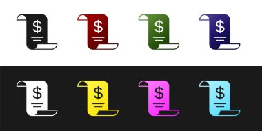 Siyah beyaz arkaplanda kağıt veya mali kontrol simgesini ayır. Kağıt baskı çeki, makbuz ya da fatura. Vektör