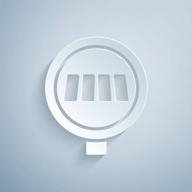 Kağıt kesiği, gri arka planda izole edilmiş yaya geçidi ikonu. Trafik kuralları ve güvenli sürüş. Kağıt sanatı tarzı. Vektör