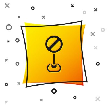 Siyah Durak simgesi beyaz arkaplanda izole edildi. Trafik yönetmeliklerine göre dur işareti. Sarı kare düğme. Vektör