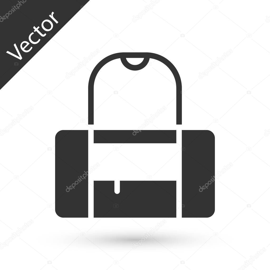 Grey Sport bag icon isolated on white background.  Vector