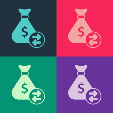 Pop Art Money çanta simgesi renk arkaplanında izole edildi. Dolar ya da USD sembolü. Nakit bankacılık tabelası. Vektör