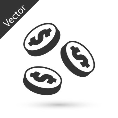 Beyaz arkaplanda dolar sembolü olan gri sikke parası. Bankacılık işareti. Para sembolü. Vektör