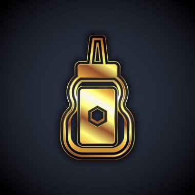 Siyah arkaplanda izole edilmiş altın kavanoz bal ikonu. Yiyecek bankası. Tatlı doğal gıda sembolü. Vektör