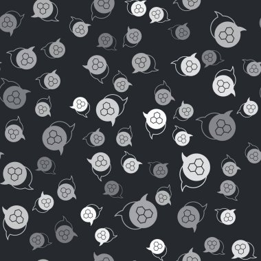 Gri Bal Tarağı simgesi, siyah arkaplandaki kusursuz deseni izole etti. Bal hücrelerinin sembolü. Tatlı doğal yemek. Vektör