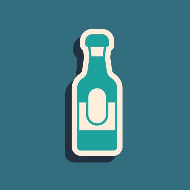 Yeşil şarap şişesi simgesi yeşil arka planda izole edilmiş. Uzun gölge tarzı. Vektör