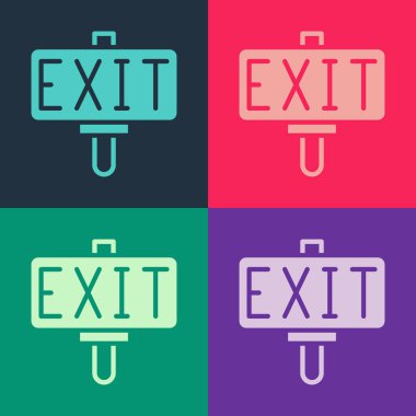 Pop Art Fire çıkış simgesi renk arkaplanında izole edildi. Acil durum ikonunu ateşle. Vektör