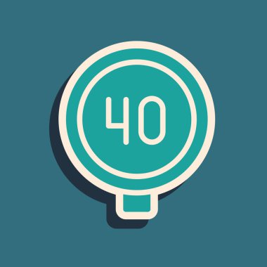 Yeşil Hız sınırı trafik işareti yeşil arka planda 40 km simgesi izole edildi. Uzun gölge tarzı. Vektör