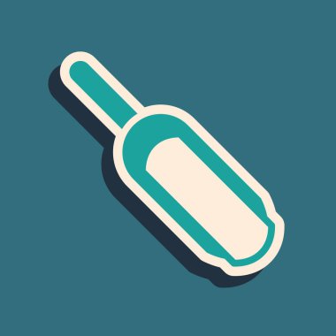 Yeşil kepçe un simgesi yeşil arkaplanda izole edildi. Uzun gölge tarzı. Vektör