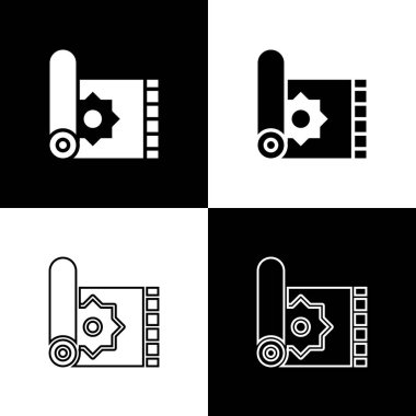 Geleneksel halı kültürü olan Ramazan Arap kutlama ikonunu siyah beyaz arka planda izole et. Vektör